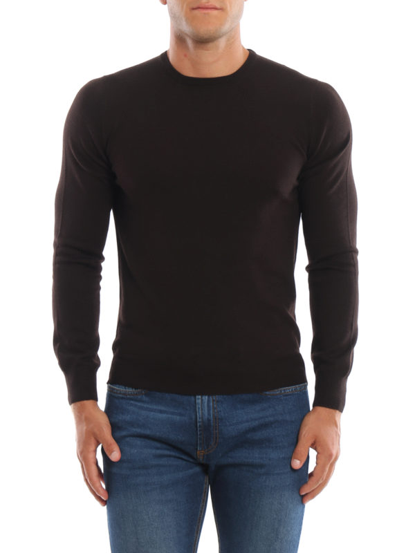 The Best Shops Paolo Fiorillo: crew necks - Dark brown combed wool sweater